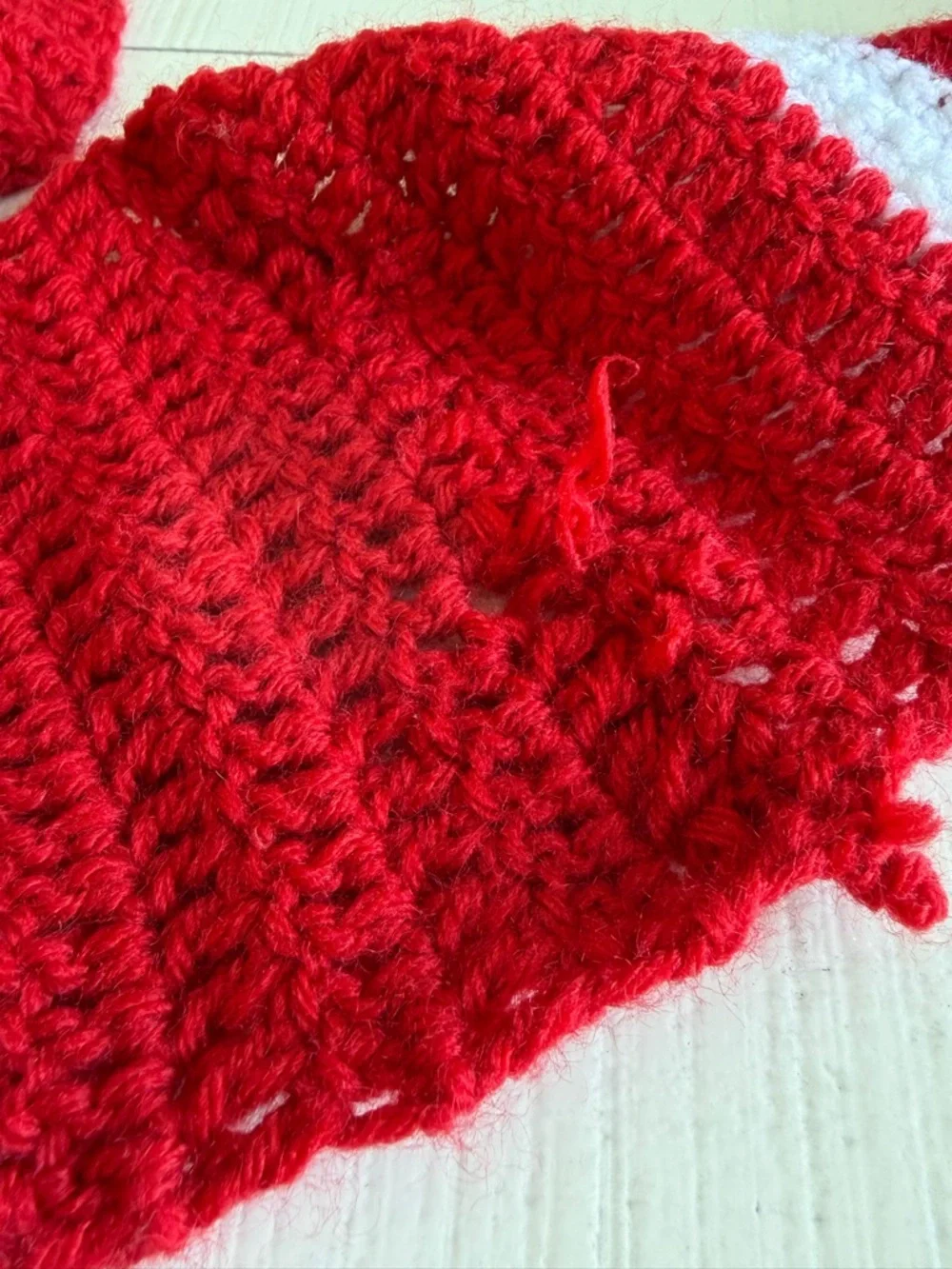Cozy Handmade Red Infinity Crochet Scarf with White Accent Stripes